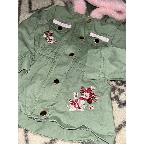 Toddler Little Lass Fur Trimmed Hooded Embroidered Jacket - Picture 2 of 4